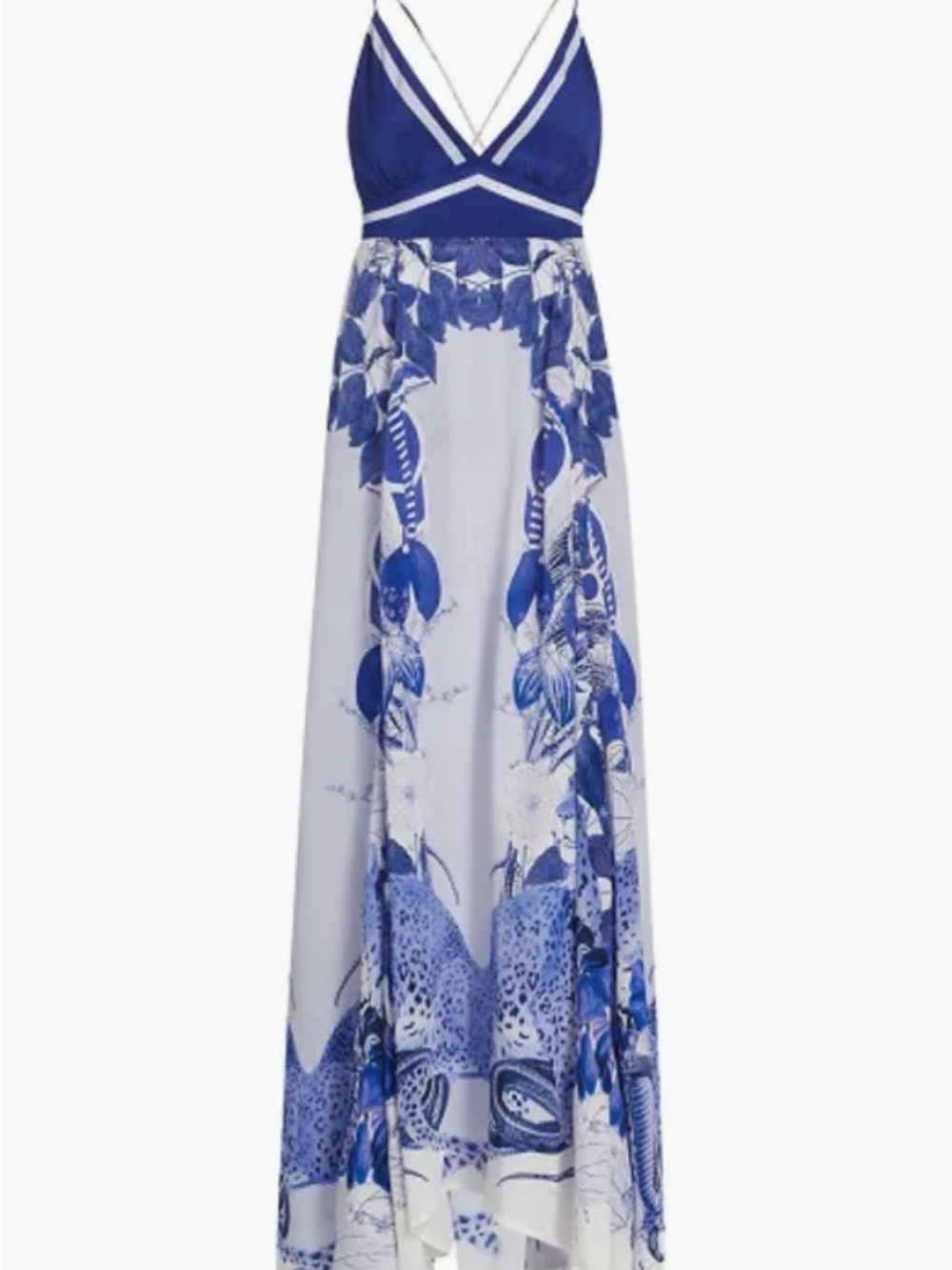 Blue Floral V-Neck Maxi Dress with Spaghetti Straps